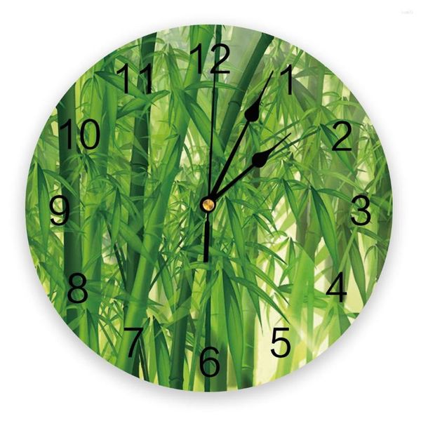 Horloges murales vert bambou forêt horloge moderne pour la maison bureau décoration salon salle de bain décor suspendu montre