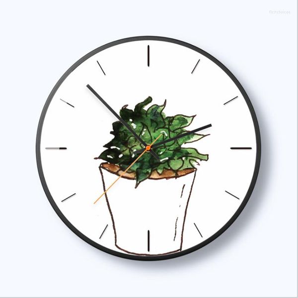 Relojes de pared Color verde Creativo Cactus Cuarzo Reloj de metal Moderno Fantástico Estilo de arte abstracto para la decoración del hogar