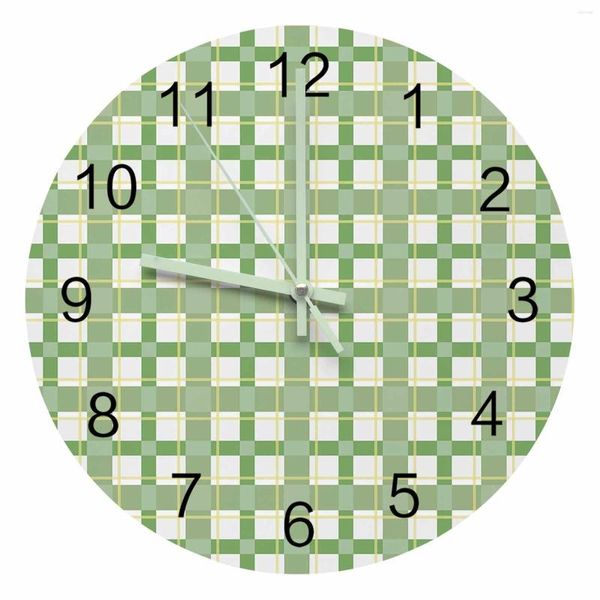 Horloges murales vert grille géométrie pointeur lumineux horloge maison intérieur ornements rond silencieux salon chambre bureau décor