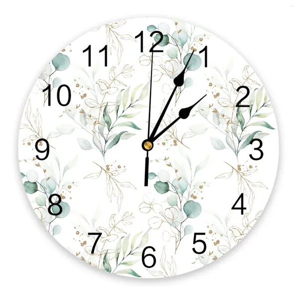 Relojes de pared Eucalipto Eucalipto Planta Reloj Barning Barning Barning Cinning Round Room Rating Watch Decoración del hogar