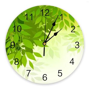 Horloges murales feuille verte plante dégradé PVC horloge numérique Design moderne salon décor grande montre muet suspendu