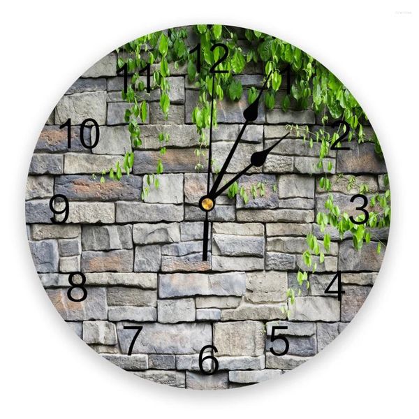 Horloges murales Green Leaf Stone ronde horloge acrylique suspendu fois silencieuse maison intérieure chambre salon décoration de bureau