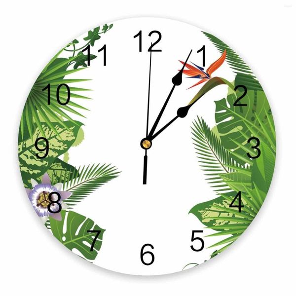 Relojes de pared, hojas verdes, plátano, jungla Tropical, planta decorativa, reloj redondo, diseño personalizado, sin tictac, silencioso, dormitorios grandes