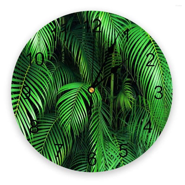 Horloges murales feuilles vertes plante de jungle tropicale décoration de la maison montres rondes silencieuses pour salon cuisine décor