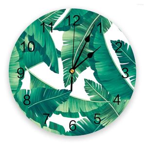 Horloges murales vert plante tropicale feuilles de palmier horloge 3D Design moderne salon décoration cuisine Art montre décor à la maison