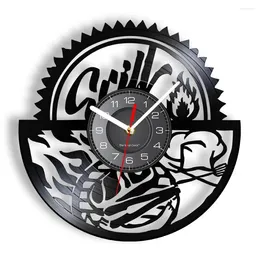 Relojes de pared Gril Barbecue Art Clock Reunión familiar BBQ Party Decor Vintage Record Foodie Regalo de inauguración de la casa