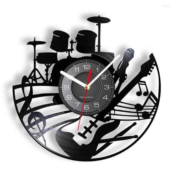 Horloges murales Kits de guitare et de batterie Lecteur d'horloge Disque de musique Instrument de rock Art N Gift