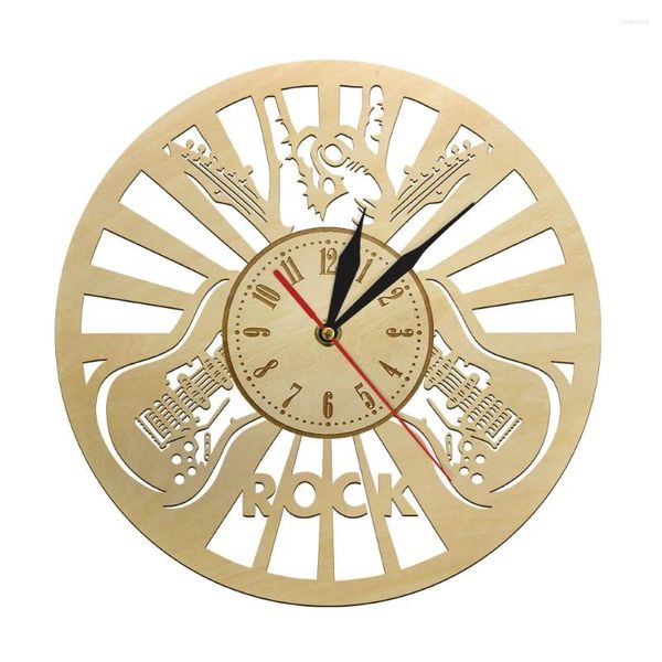 Horloges murales guitare suspension horloge en bois de quartz de musique montre un décor de chambre naturelle en bois unique en bois.