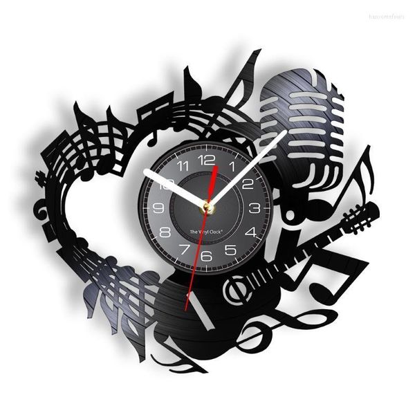 Horloges murales Guitare microphone instrument disque disque disque notes artists décor rétro les montres pour studio