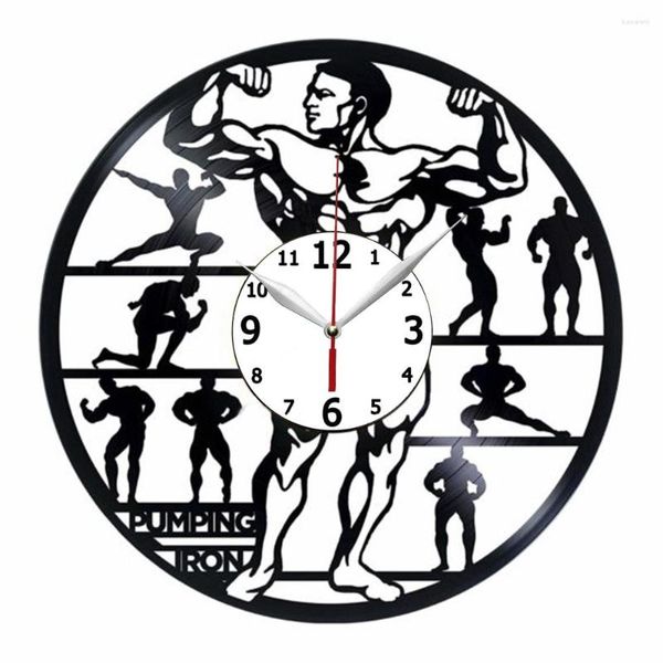 Horloges murales Gym Bodybuilding Ornement Record Clock Fantastique Cadeau fait à la main Salon Décor à la maison Minuterie à quartz