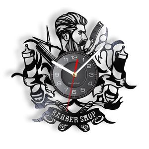 Wandklokken Hair Salon Barber Shop Vinyl Record Creative 3d Diy Wall Clock Modern Design Luxury Quartz Wall Clocks Home Decor 230303