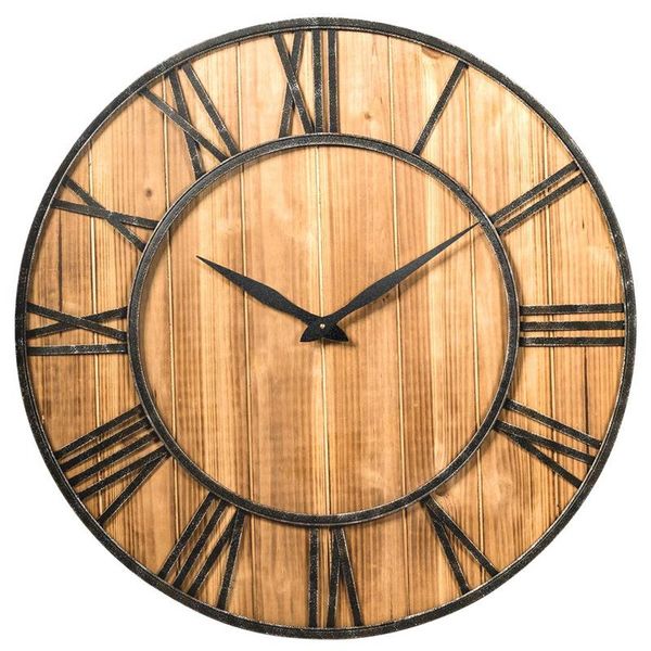 Relojes de pared Decoración artesanal hecha a mano Casa de campo silenciosa Gran marco de metal Vintage reloj de madera