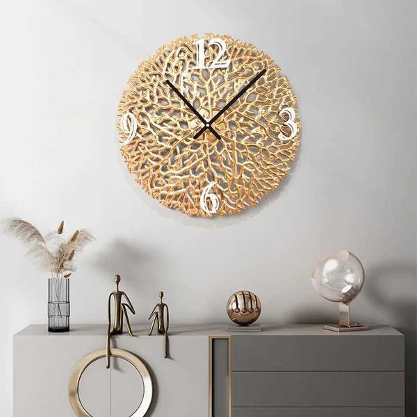 Relojes de pared hechos a mano, luz nórdica, reloj de pared silencioso dorado de lujo, venta al por mayor