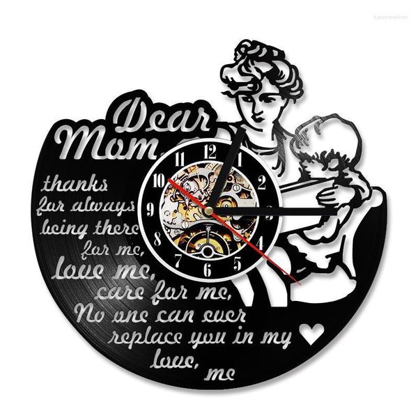 Horloges murales Happy Mother's Day Theme Record Clock Silencieux Décoratif LED Cadeau suspendu à la main pour maman