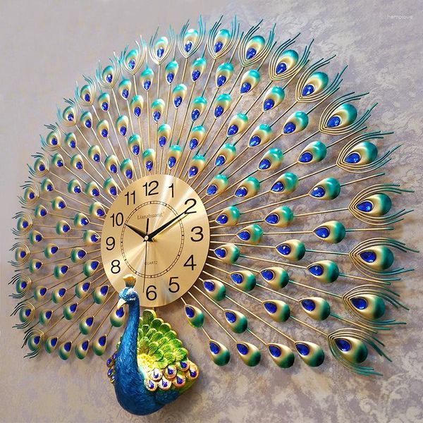 Relojes de pared Calor Reloj minimalista creativo europeo Hogar moderno Pavo real 3D Sala de estar Silencio Moda Cuarzo decorativo