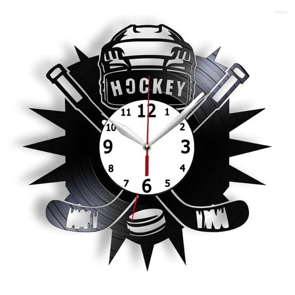 Horloges murales Hockey Art Record Horloge Sport Décor Pour Garçons Chambre Décoratif 3D Montres Coach Cadeaux