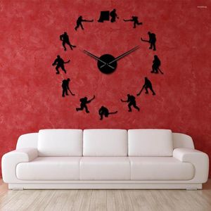 Relojes de pared, pegatinas deportivas colgantes de Hockey, reloj grande DIY para jugadores de hielo, decoración del hogar, reloj silencioso gigante sin marco, regalo para hombre