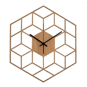 Horloges murales Horloge creuse Quartz Cadeau Moderne Bambou Bois Grande Géométrie À Piles Silencieux Hexagonal Chambre Décor À La Maison Bureau