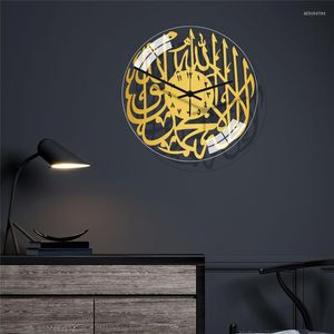 Horloges murales maison horloge 3D bricolage acrylique miroir texte musulman motif pour décoration salon Quartz aiguille suspendu montre décor