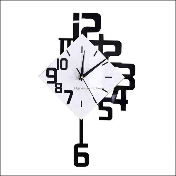 Relojes de pared Decoración para el hogar Jardín Números grandes Péndulo Blanco y negro Diseño moderno Números irregulares Moda decorativa con número oscilante