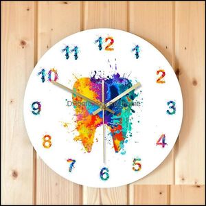 Wandklokken Home Decor Garden Aquarel Tooth Painting Print Clock Clinic Art Non Ticking Watch Orthodontist Dentist Promotion Drop Deli