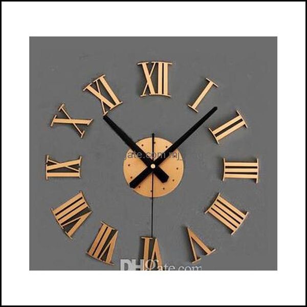 Relojes de pared decoración del hogar jardín Vintage textura de madera 3D números romanos reloj decoración del hogar pegatina de madera Jllhyk Soif Drop Delivery 202