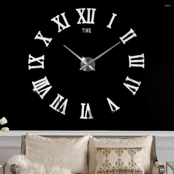 Horloges murales décor à la maison grand miroir romain mode moderne Quartz salon bricolage horloge autocollant montre 3D acrylique