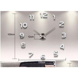 Horloges murales Décoration de la maison Grand nombre Miroir Horloge Design moderne Grande montre 3D Cadeaux uniques Livraison directe Décor de jardin Otnq6