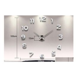 Relojes de pared Decoración del hogar Número grande Reloj de espejo Diseño moderno Reloj 3D grande Regalos únicos Entrega directa Decoración de jardín Dhu6S