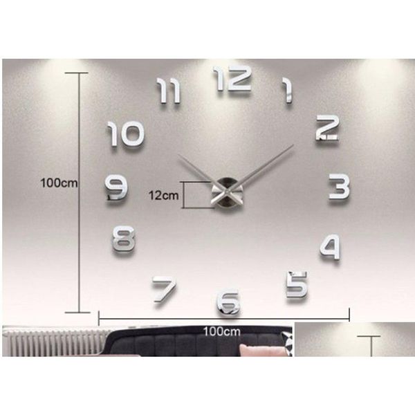 Horloges murales Décoration de la maison Grand nombre Miroir Horloge Design moderne Grande montre 3D Cadeaux uniques Livraison directe Décor de jardin Dhq89