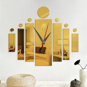 Wandklokken Home Decoratieve klok Acryl -diy strip rechthoekige spiegelsticker