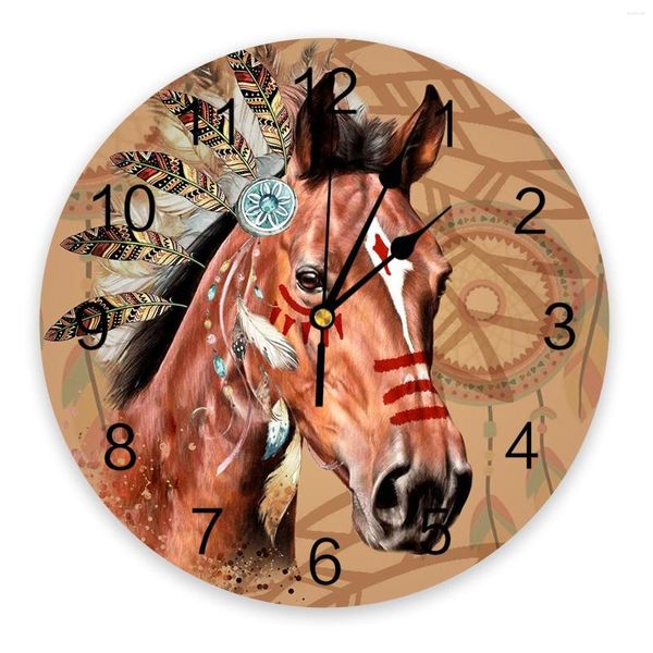 Horloges murales cheval plume horloge Design moderne salon décoration cuisine silencieux décor à la maison