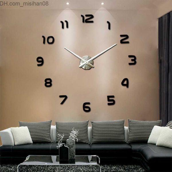 Horloges murales Vente chaude 3D DIY Horloge Murale Design Moderne Saat Reloj De Pared Métal Art Horloge Salon Acrylique Miroir Montre Horloge Murale Z230707