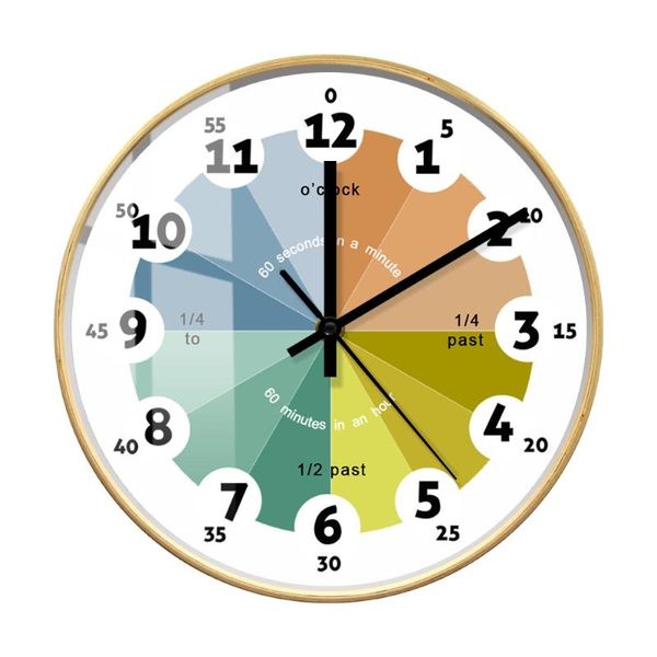 Horloges murales Comment dire l'heure Horloge d'apprentissage Homeschool Kindergarten Classroom Nursery Decor Enseignement Woodern Frame Watch Hanging ClockWall W