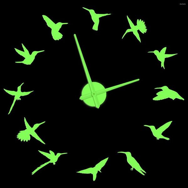 Relógios de parede Hummingbird DIY Relógio Luminoso para Quarto Natureza Pássaro Animais Decoração de Casa Fácil de Ler Silencioso Relógio de Grandes Dimensões Brilho no Escuro