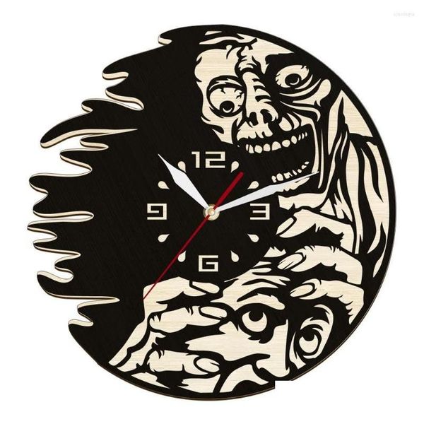 Horloges murales Hungry Zombie Laser Cut Horloge en bois Horreur Home Decor Montres Halloween Monster P Artwork Silent Sweep Watch Drop de DHS8C