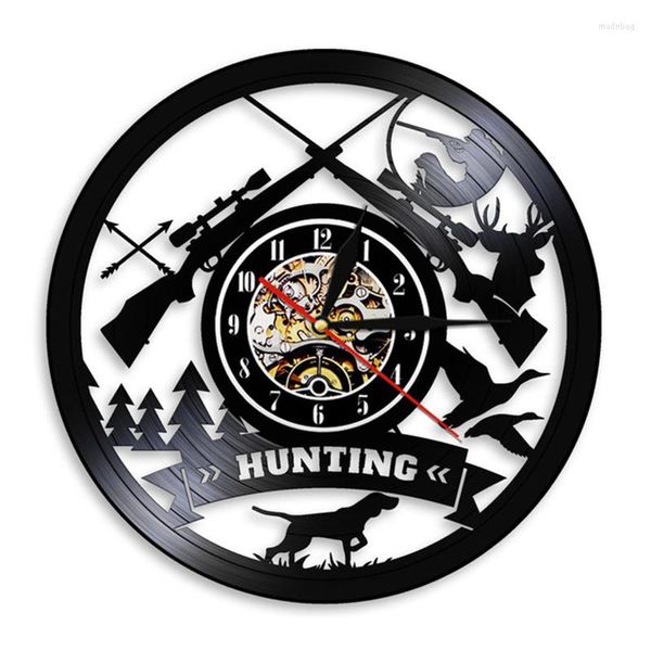 Horloges murales chasse Logo fusil pistolet signe horloge Animal aventure Record désert Tribal décor cadeau