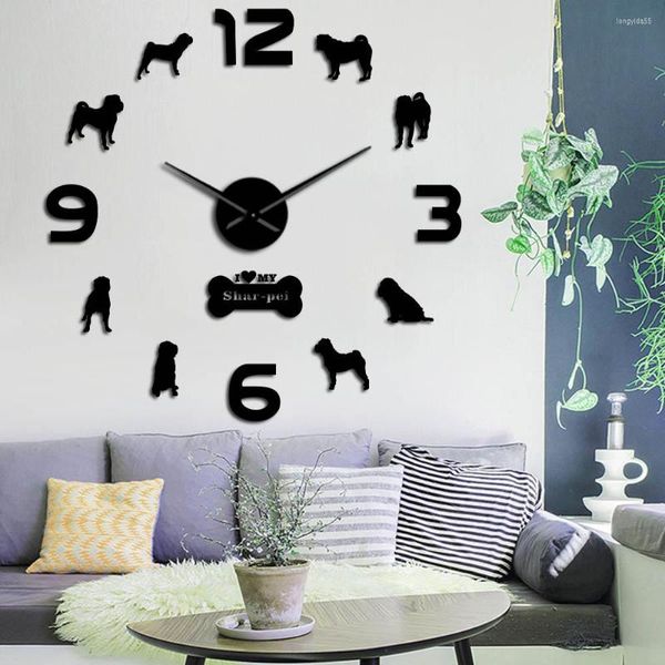 Relojes de pared I Love My Shar Pei Puppy Dog DIY Reloj gigante Raza Arte grande Decoración interior del hogar Shar-pei Reloj silencioso moderno