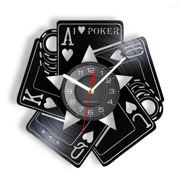 Relojes de pared Me encanta el póquer Royal Flush Spades Gamble Room Reloj decorativo Tarjetas Las Vegas Record