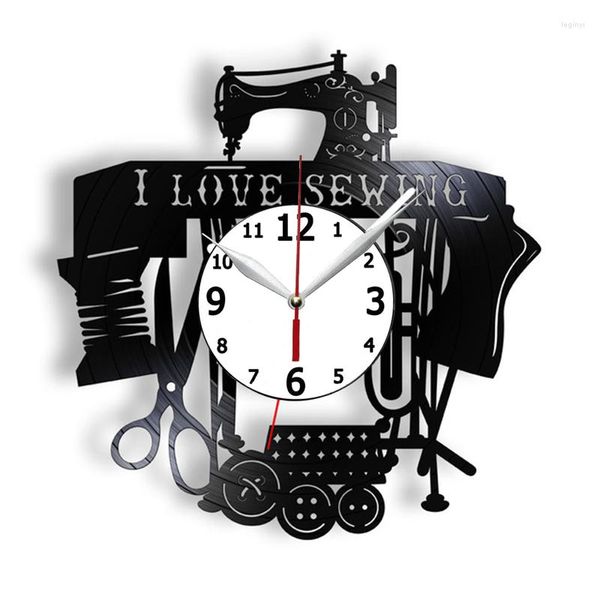 Relojes de pared Me encanta coser Reloj vintage Reloj de registro hecho a mano Serie de máquinas Decoración de arte para la habitación