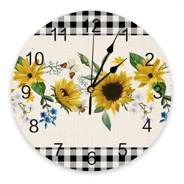 Horloges murales idyllique tournesol papillon horloge Design moderne ferme décor rond salon 3d