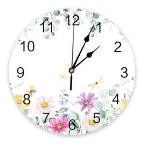 Relojes de pared Reloj de hojas de flores silvestres idílico Reloj digital silencioso para el hogar Dormitorio Decoración de la cocina Reloj colgante