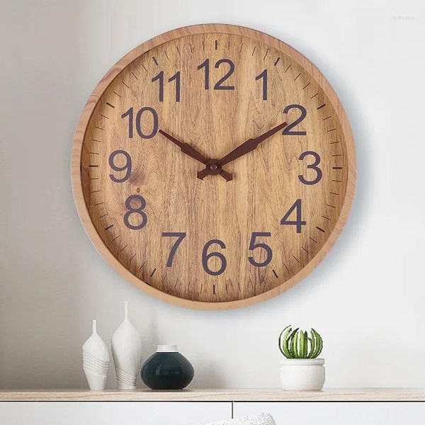 Horloges murales imitation grain de bois horloge en plastique 12 pouces salon chambre silencieux design moderne décor à manger