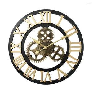 Horloges murales Style industriel en bois horloge silencieuse American Gear rétro montre salon salle à manger décoration