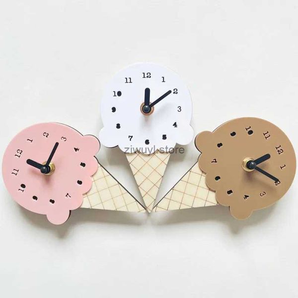 Wall Clocks Reloj de pared de helado de madera nórdico INS, relojes silenciosos de madera, decoración para habitación de niños, adorno, decoración de guardería, muebles, accesorios para fotos