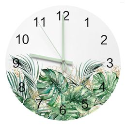 Relojes de pared estilo Ins plantas tropicales hojas de palma agujas luminosas redondas grandes reloj decoración habitación adornos colgantes silenciosos