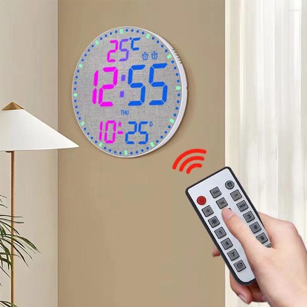 Horloges murales Intelligent Télécommande Montée Horloge RVB Coloré Silencieux Snooze Alarme LED Électronique Numérique Meubles Déco