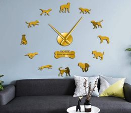 Wandklokken Ierse Wolfshond Hond Gigantische DIY Klok Huisdier Dier Frameloze 3D Horloge Spiegel Stickers3626936