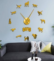 Horloges murales Irish Wolfhound Dog Giant DIY Clock Pet Animal sans cadre 3D Montre Miroir Stickers6243910