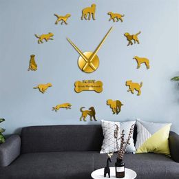 Wandklokken Ierse Wolfshond Hond Giant DIY Klok Huisdier Dier Frameloze 3D Horloge Spiegel Stickers290Z